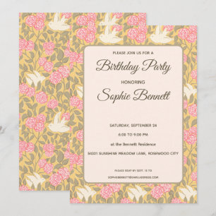 Invitation Motif de colombe florale rose pastel