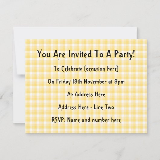 Invitation Motif de contrôle En vichy jaune. (Devant)