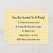 Invitation Motif de contrôle En vichy jaune. (Devant / Derrière)