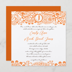 Invitation Motif de corail orange Monogrammes Mariages