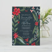 Invitation Motif de couronnes fleurie rouge (Debout devant)