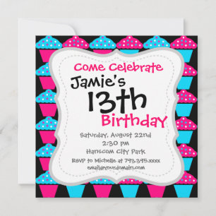 Invitation Motif de Cupcake bleu clair et rose chaud