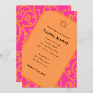 Invitation Motif de défilement bat mitzvah Orange