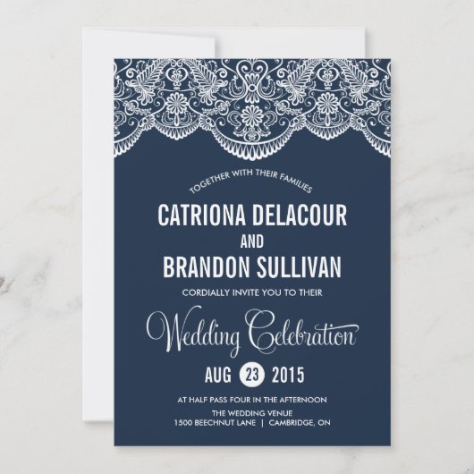 Invitation Motif de dentelle bleu marine marocain II Mariage (Devant)