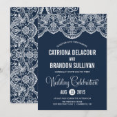 Invitation Motif de dentelle bleu marine marocain II Mariage (Devant / Derrière)