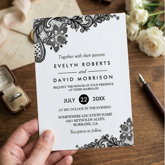 Invitation Motif de dentelle noir classique Mariage formel