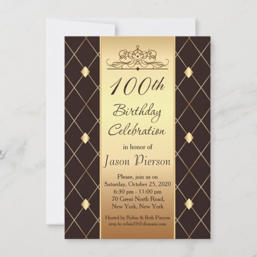 Invitation Motif de diamant d'or sur fête d'anniversaire de (Devant)