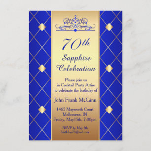 Invitation Motif de diamant d'or sur la soixante-dixième fête