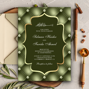 Invitation Motif de diamants touffus vert olive pour mariage