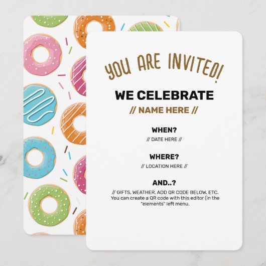 Invitation Motif de Donuts Colorés Rétro pour une Fête Amusan (Devant / Derrière)