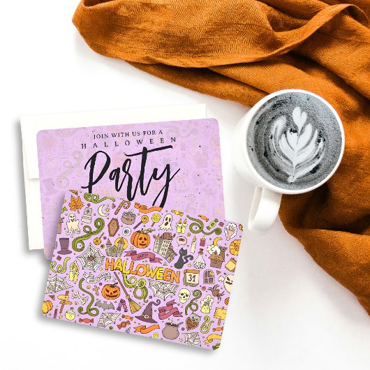 Invitation Motif de doodle Halloween mignon