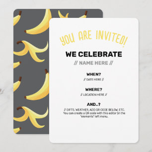 Invitation Motif de fête drôle de jeux de mots sur la banane,