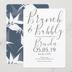 Invitation Motif de feuille botanique bleu marine Mariage déj