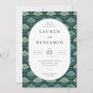 Invitation Motif de feuille de teal élégant