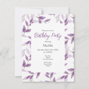 Invitation Motif de feuilles aquarelles superposées de prune