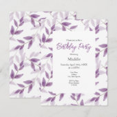 Invitation Motif de feuilles aquarelles superposées de prune (Devant / Derrière)