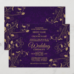 Invitation Motif de feuilles florales dorées Mariage moderne