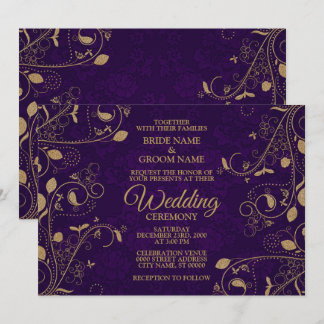 Invitation Motif de feuilles florales dorées Mariage moderne 
