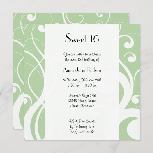 Invitation Motif De Flacons, Motif À Balles, Vert, Doux 16 (Devant / Derrière)
