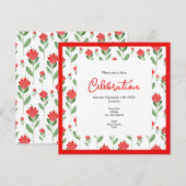 Invitation Motif de fleurs Abstrait couleur rouge (Devant / Derrière)