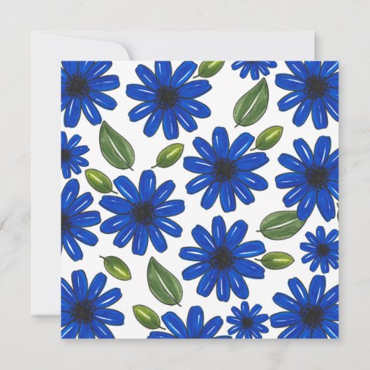 Invitation Motif de fleurs bleues dessinées à la main (Dos)