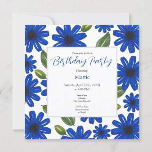 Invitation Motif de fleurs bleues dessinées à la main