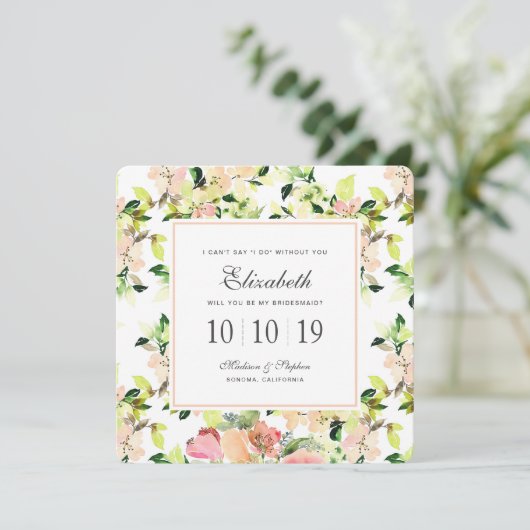 Invitation Motif de fleurs d'aquarelle rose - Bridesmaid (Debout devant)