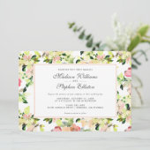 Invitation Motif de fleurs d'aquarelle rose - Mariage (Debout devant)