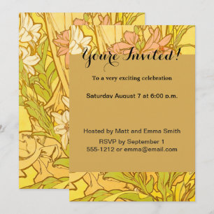 Invitation Motif de fleurs de lys d'Alphonse Mucha : Art nouv