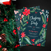 Invitation Motif de fleurs vert rouge Noël