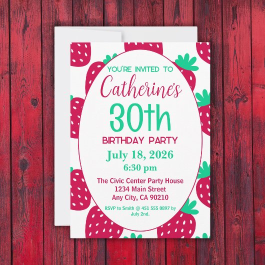 Invitation Motif de fraises mini mignonne, 30e anniversaire
