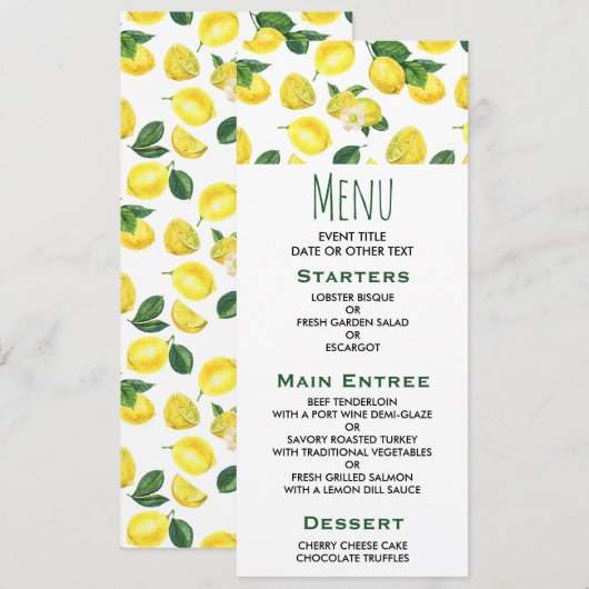 Invitation Motif de fruits aux citrons jaunes (Devant / Derrière)