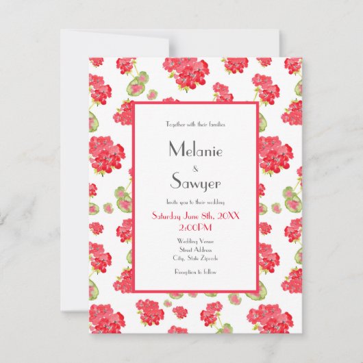 Invitation Motif de géraniums aquarelles (Devant)
