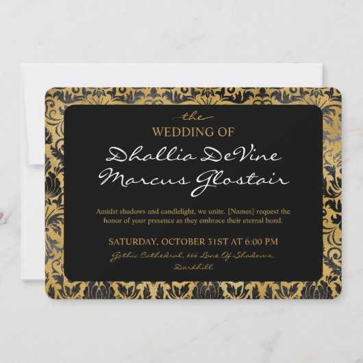 Invitation Motif de goth noir et or (Devant)