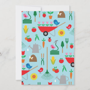 Invitation Motif de jardin fleurs printanières et outils de j