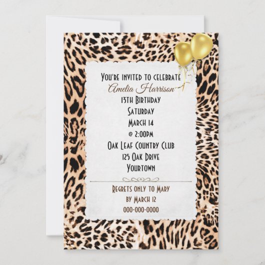 Invitation Motif de la fête d'anniversaire Leopard (Devant)