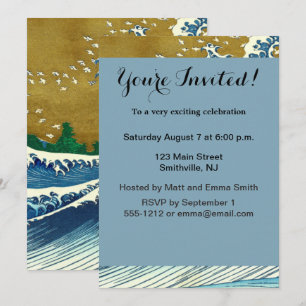 Invitation Motif de la Grande Vague de Hokusai : Art Ukiyo-e 