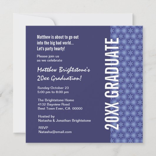 Invitation Motif de la Marine Bleu et étoile (Devant)