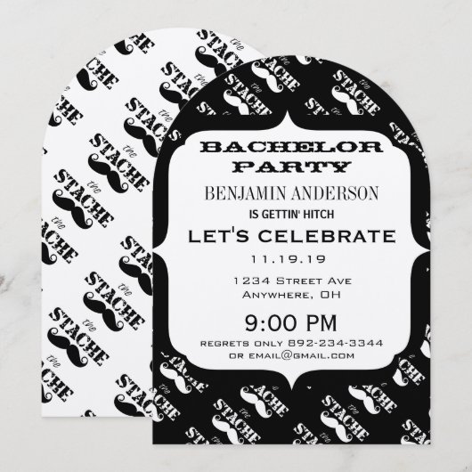 Invitation Motif de la moustache du Parti Bachelor (Devant / Derrière)