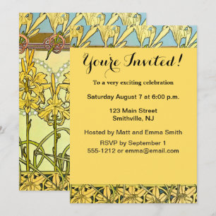 Invitation Motif de lys Art nouveau d'Alphonse Mucha vintage