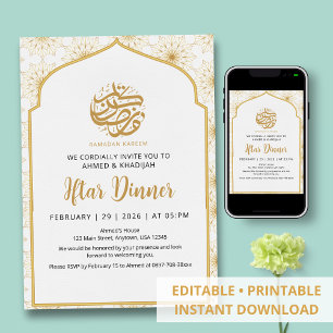 Invitation Motif de mandala doré royal pour le Ramadan Iftar