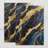 Invitation Motif de marbre bleu avec or (Devant / Derrière)