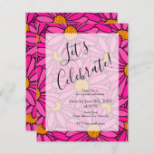 Invitation Motif de marguerite Abstrait rose chaud (Devant / Derrière)