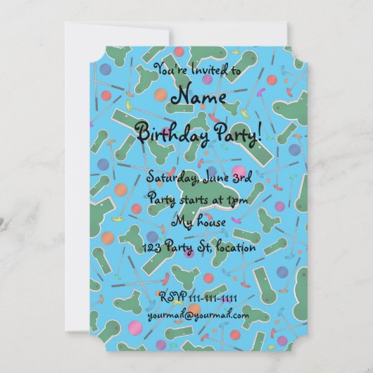Invitation motif de mini-golf bleu ciel (Devant)