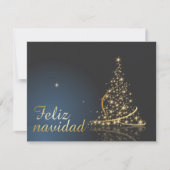 Invitation Motif de Noël bleu avec arbre de Noël doré. (Devant)