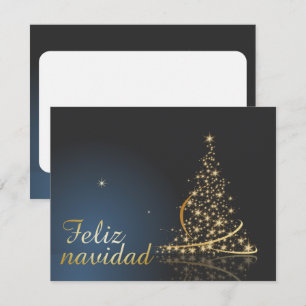 Invitation Motif de Noël bleu avec arbre de Noël doré.
