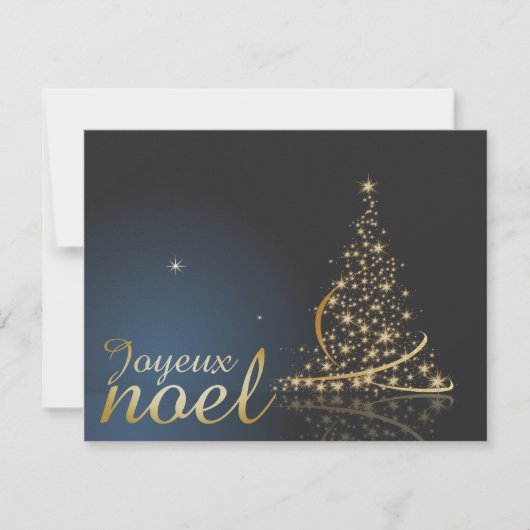 Invitation Motif de Noël bleu avec arbre de Noël doré (Devant)