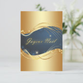 Invitation Motif de Noël or avec fond bleu (Debout devant)