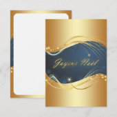 Invitation Motif de Noël or avec fond bleu (Devant / Derrière)