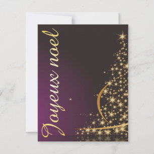 Invitation Motif de Noël pourpre avec arbre de Noël doré